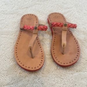 Ugg Women’s Red and Brown Leather Sandal (Size 7)